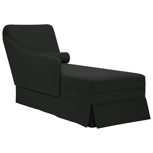 Chaise longue with support and right armrest in black velvet