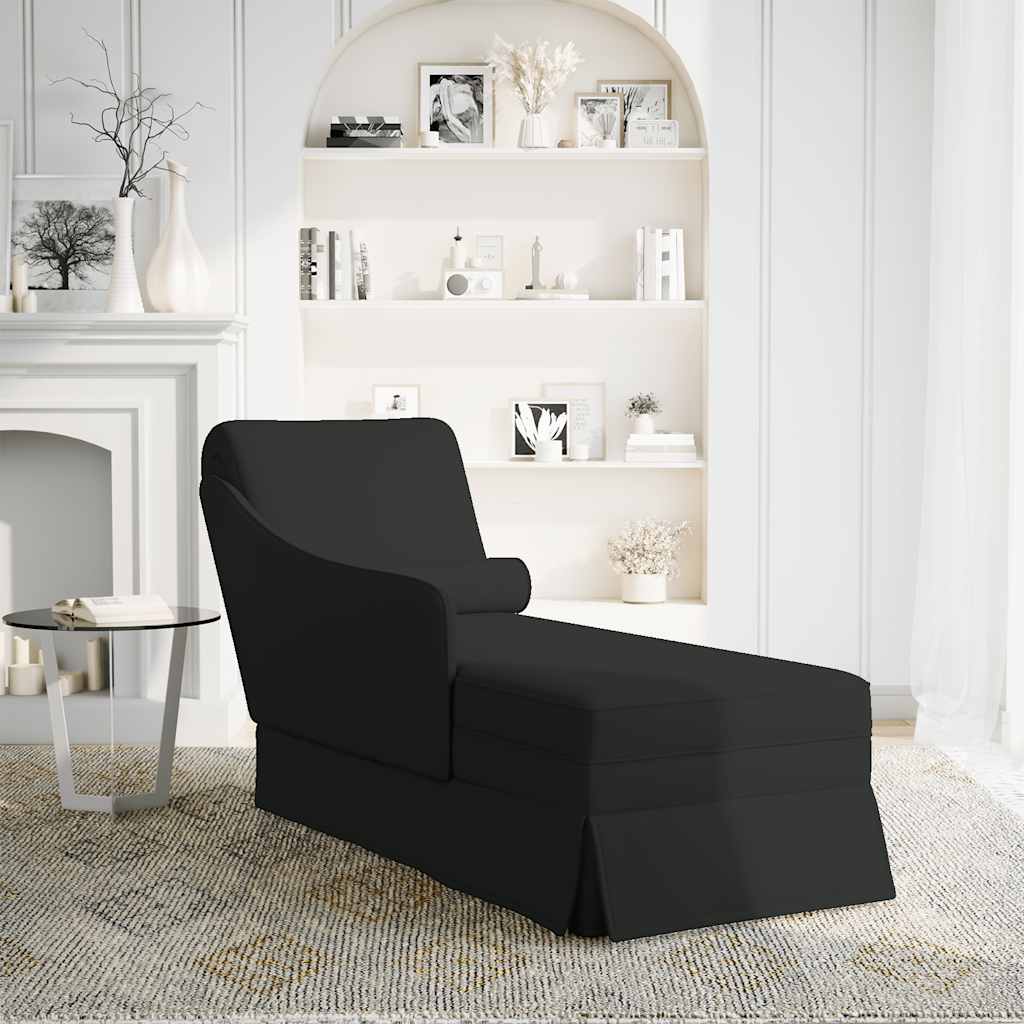 Chaise longue with support and right armrest in black velvet