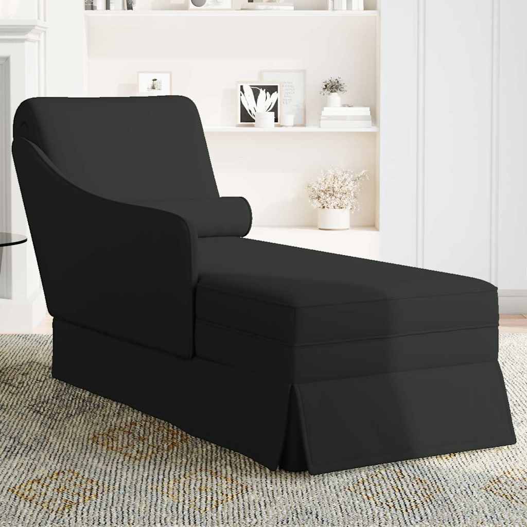 Chaise longue with support and right armrest in black velvet