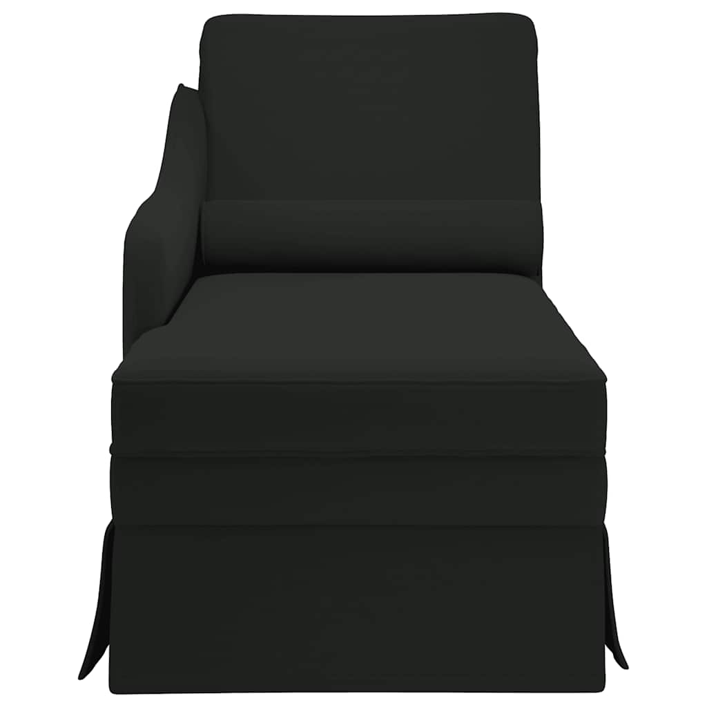 Chaise longue with support and right armrest in black velvet