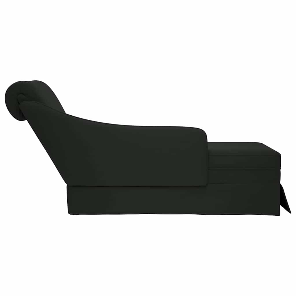 Chaise longue with support and right armrest in black velvet