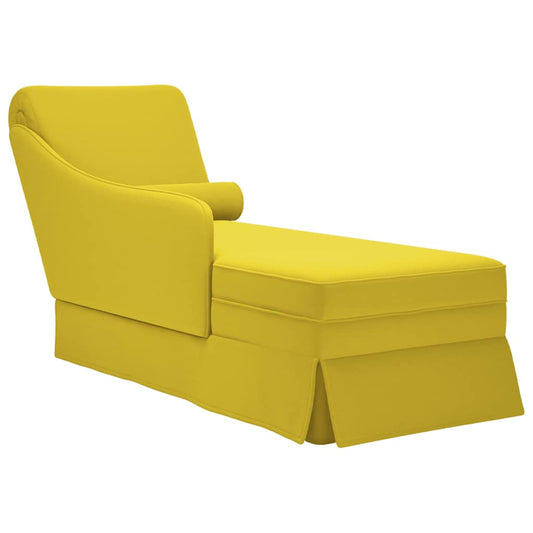 Chaise longue with support and straight armrest, yellow velvet