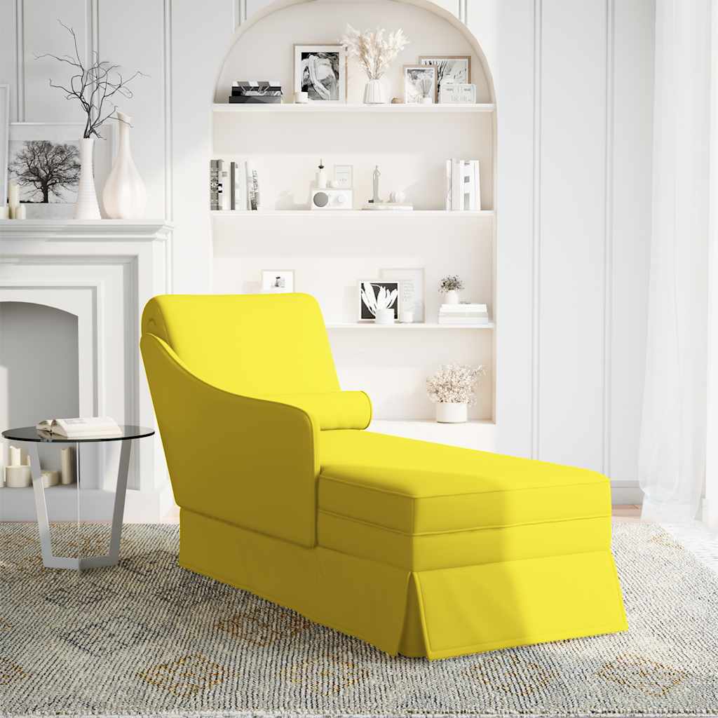 Chaise longue with support and straight armrest, yellow velvet