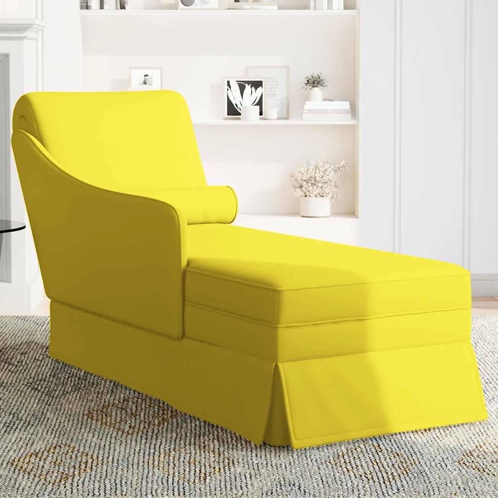 Chaise longue with support and straight armrest, yellow velvet