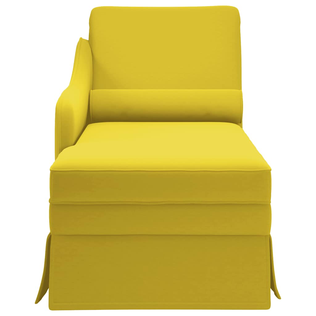 Chaise longue with support and straight armrest, yellow velvet