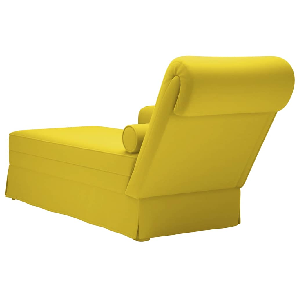 Chaise longue with support and straight armrest, yellow velvet