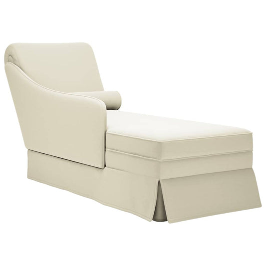 Chaise longue with support and straight armrest in cream velvet