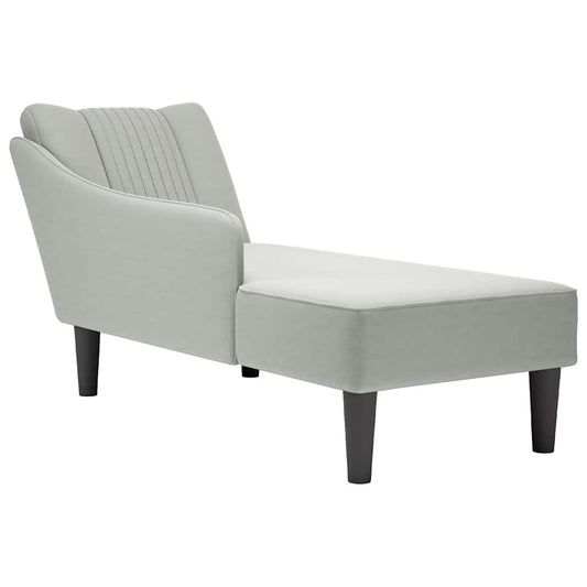 Chaise longue with right armrest, light grey velvet