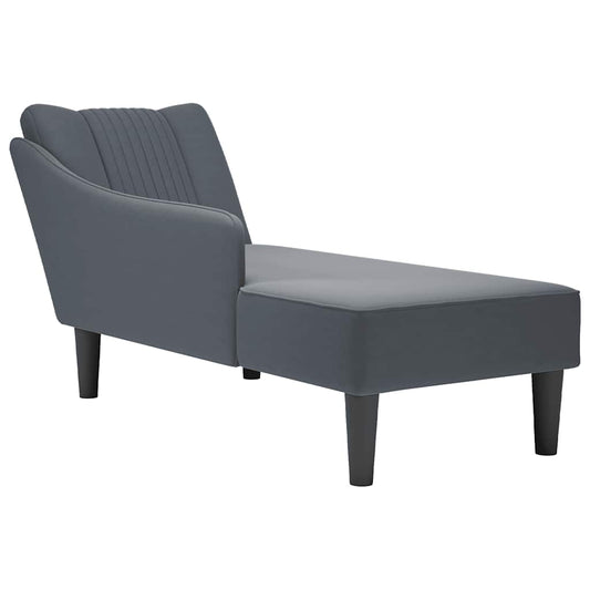 Chaise longue with cushion and right armrest, dark grey, velvet