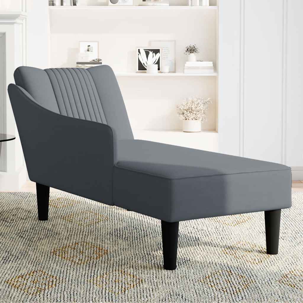 Chaise longue with cushion and right armrest, dark grey, velvet