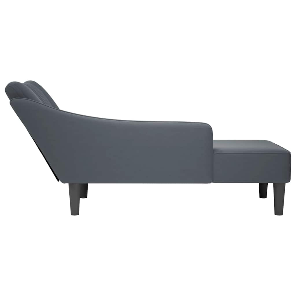 Chaise longue with cushion and right armrest, dark grey, velvet