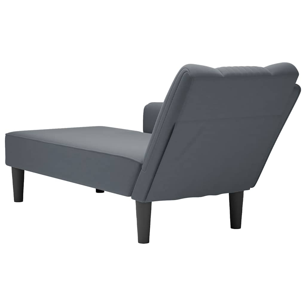 Chaise longue with cushion and right armrest, dark grey, velvet