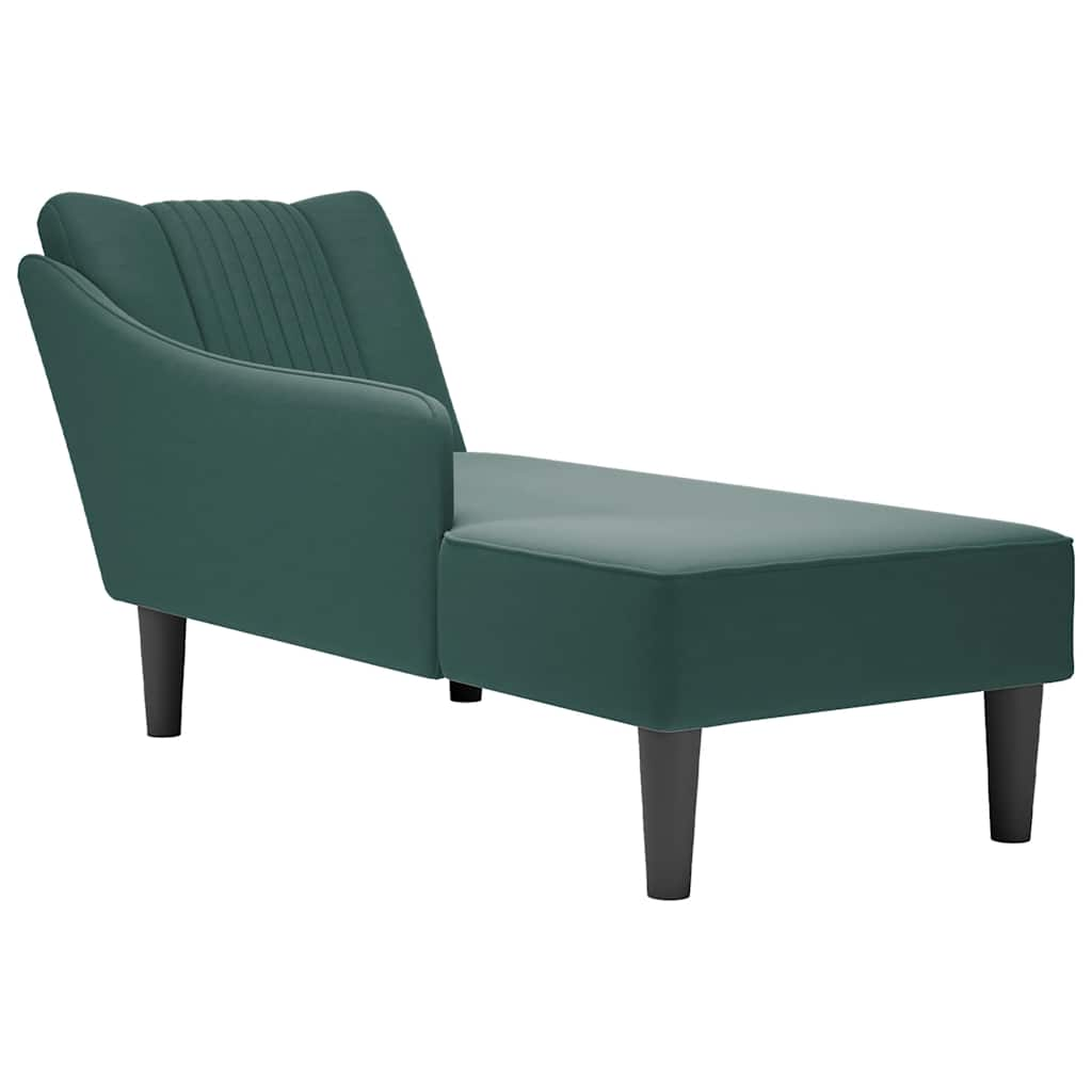 Chaise longue with right armrest, dark green velvet