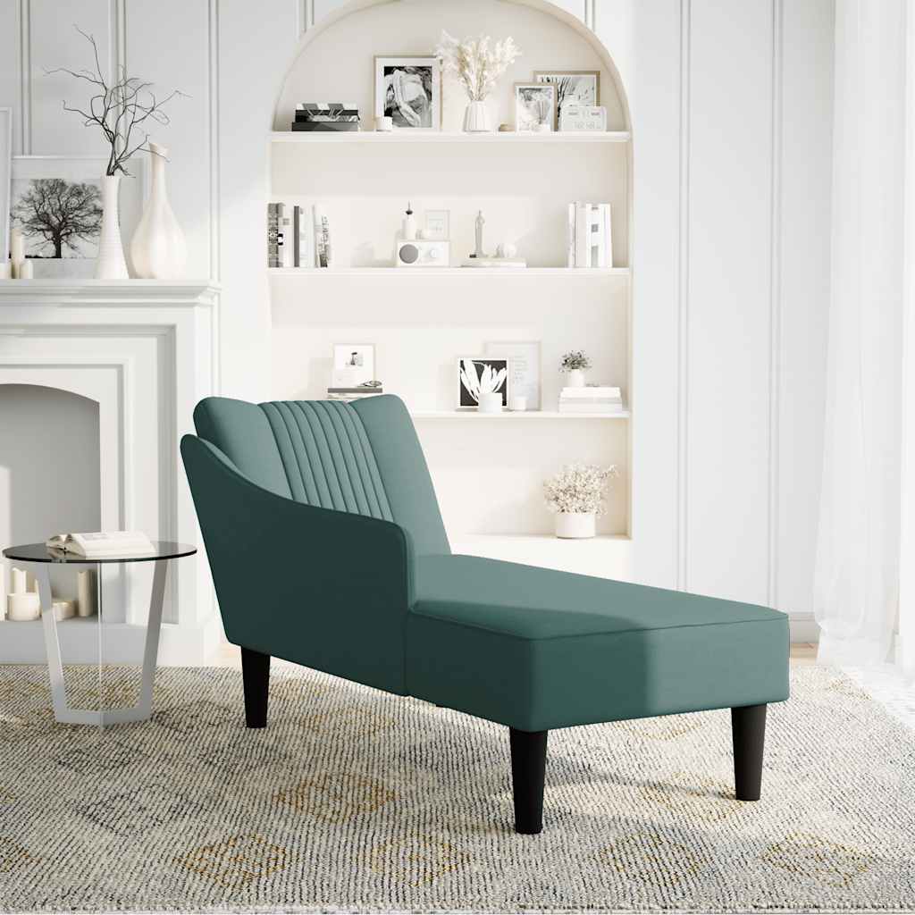 Chaise longue with right armrest, dark green velvet