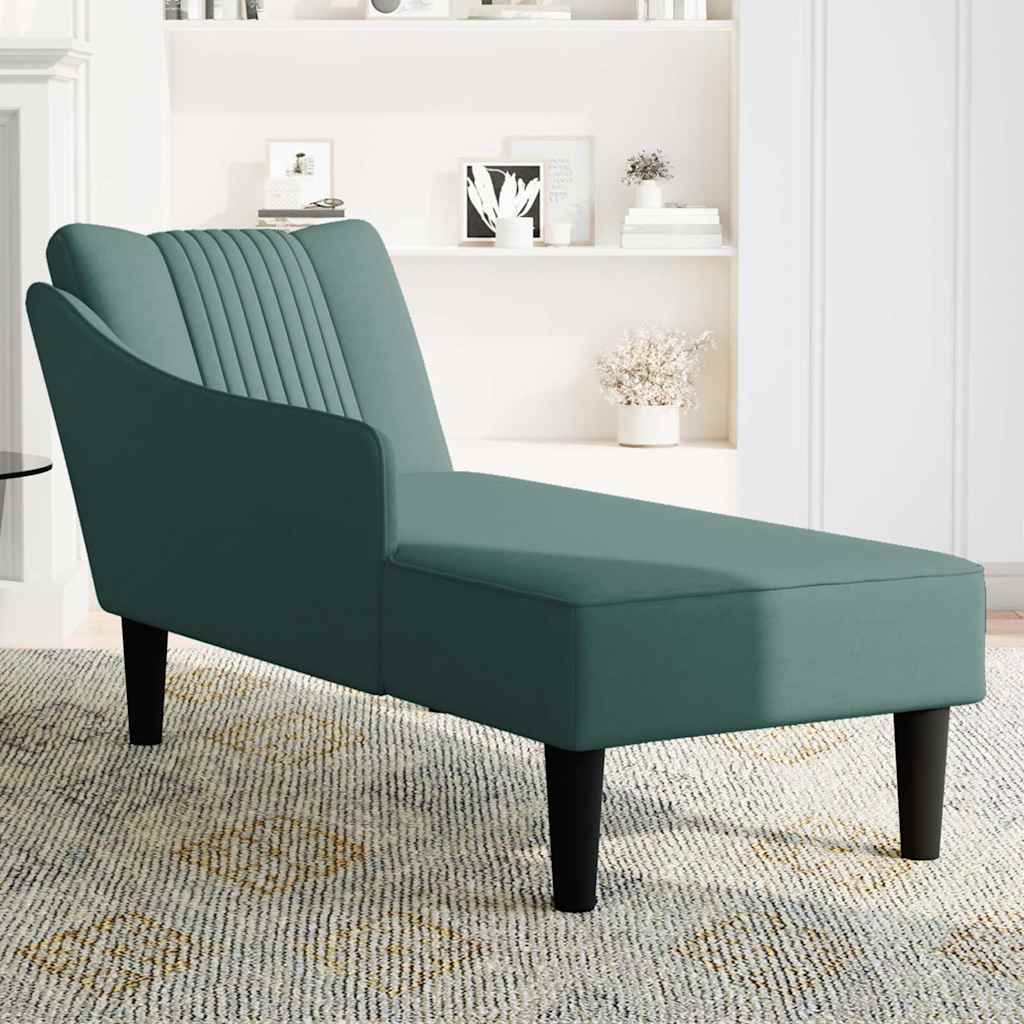 Chaise longue with right armrest, dark green velvet