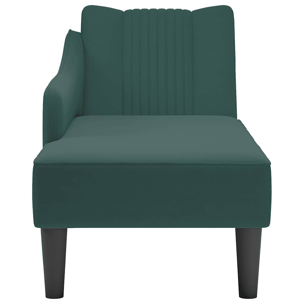 Chaise longue with right armrest, dark green velvet