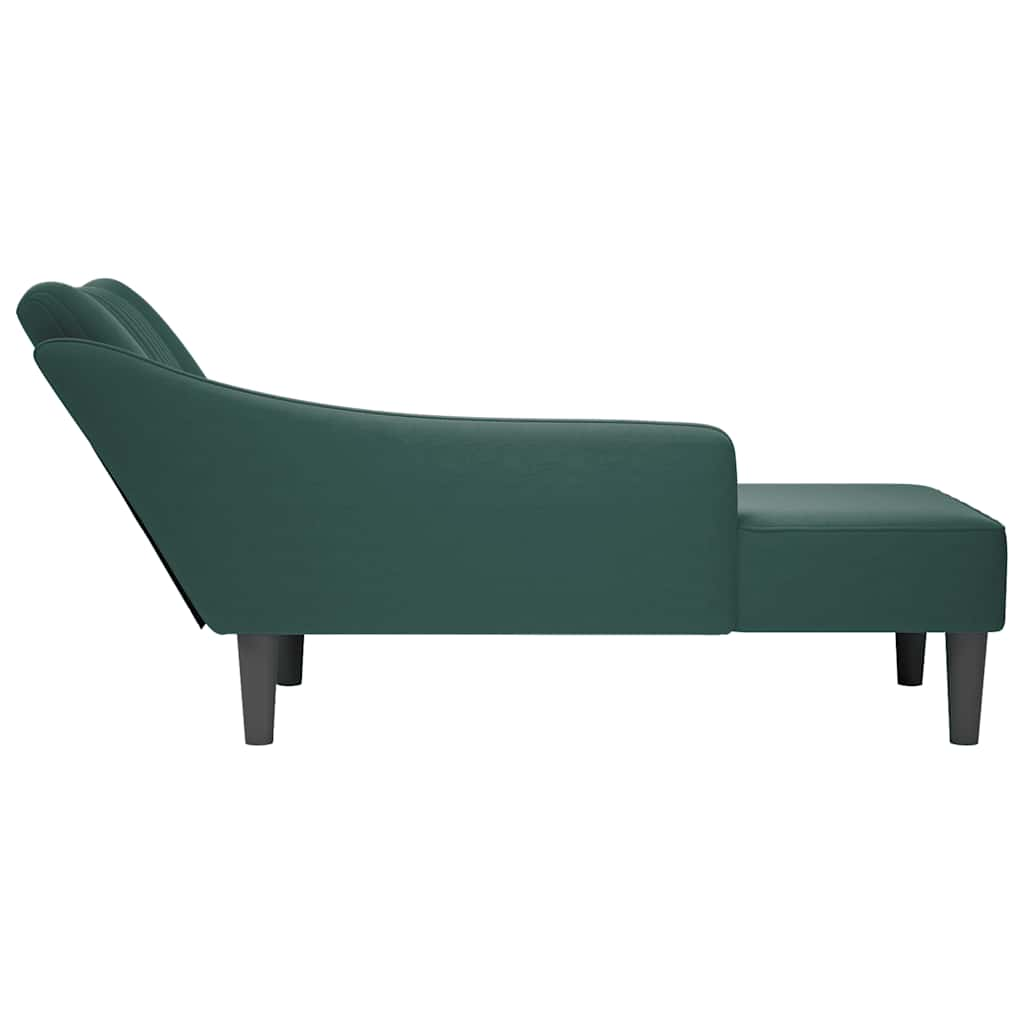 Chaise longue with right armrest, dark green velvet