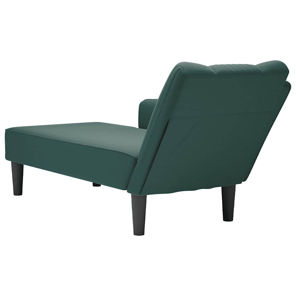 Chaise longue with right armrest, dark green velvet