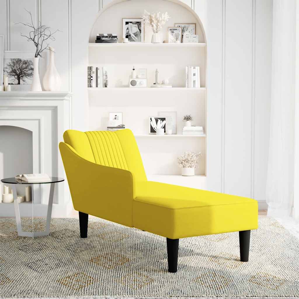 Chaise longue with right armrest, yellow velvet