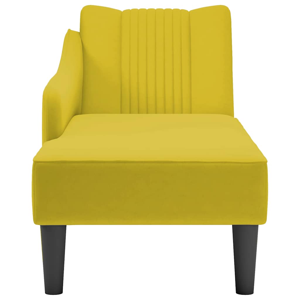 Chaise longue with right armrest, yellow velvet