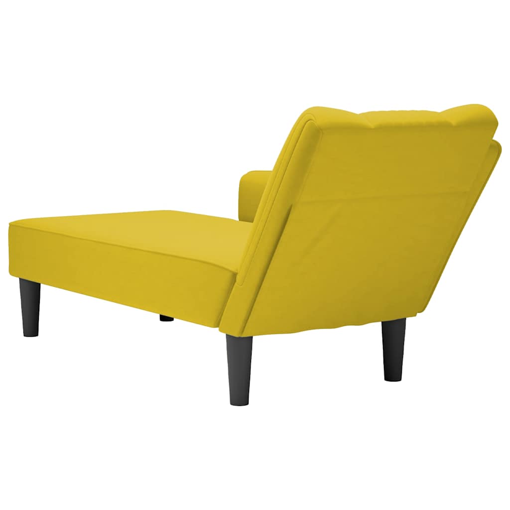 Chaise longue with right armrest, yellow velvet