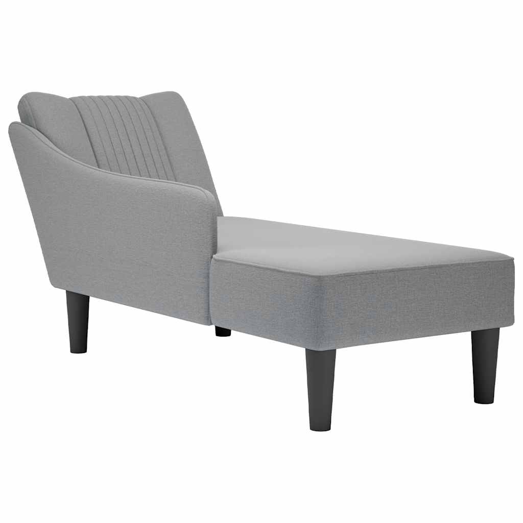 Chaise longue with straight armrest in light grey fabric