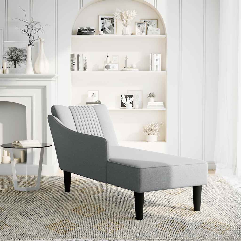 Chaise longue with straight armrest in light grey fabric