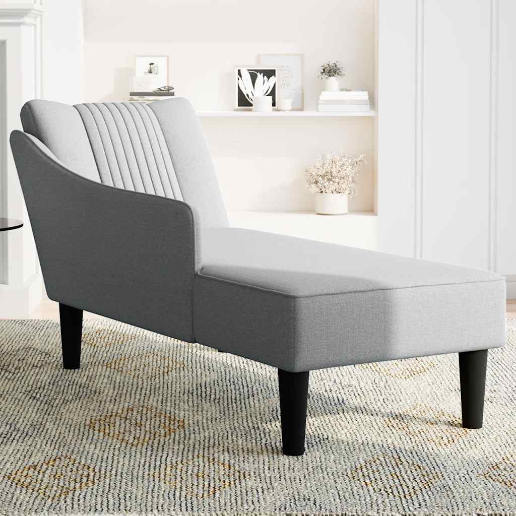 Chaise longue with straight armrest in light grey fabric