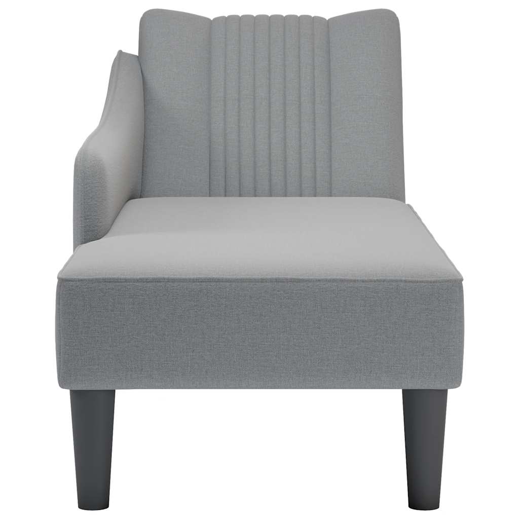 Chaise longue with straight armrest in light grey fabric