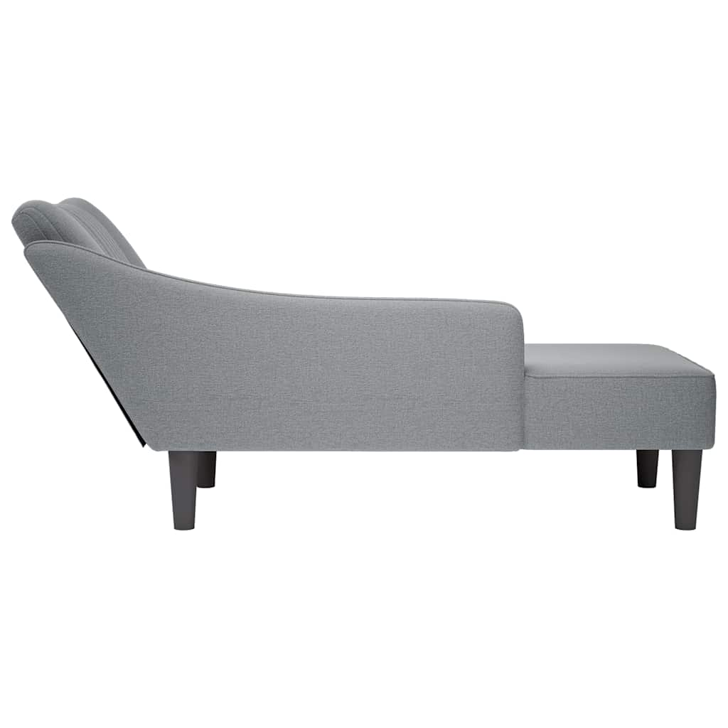 Chaise longue with straight armrest in light grey fabric