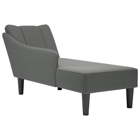 Chaise longue with straight armrest in dark grey fabric