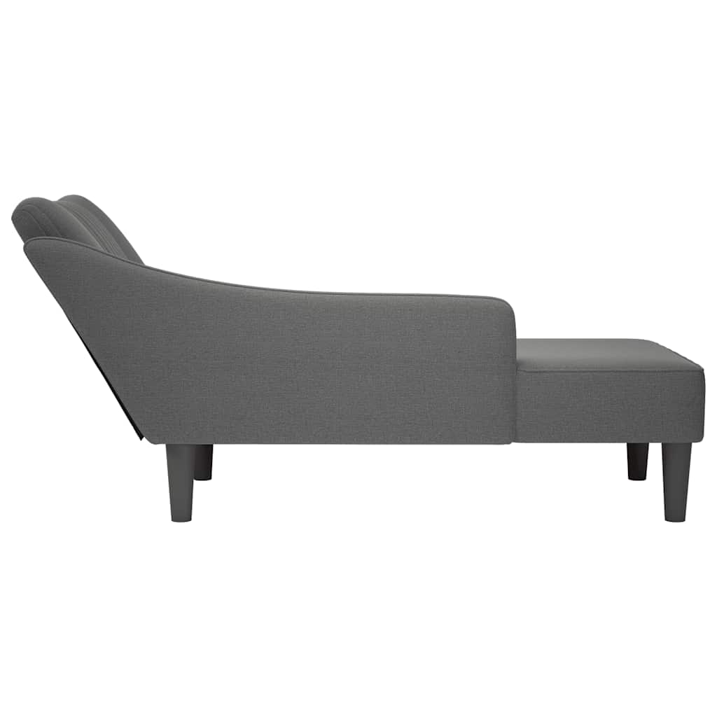 Chaise longue with straight armrest in dark grey fabric