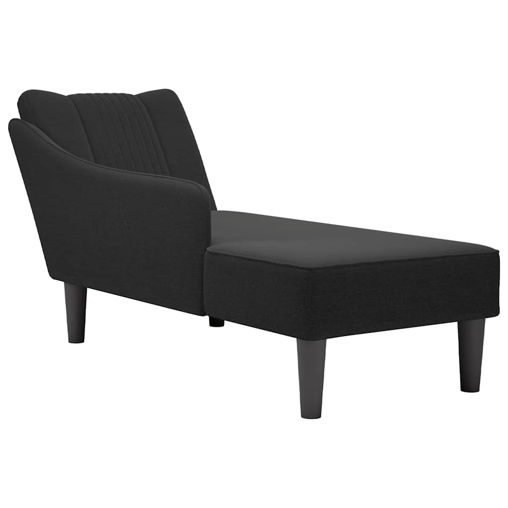 Chaise longue with straight armrest in black fabric