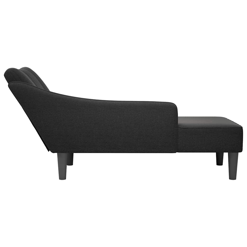 Chaise longue with straight armrest in black fabric