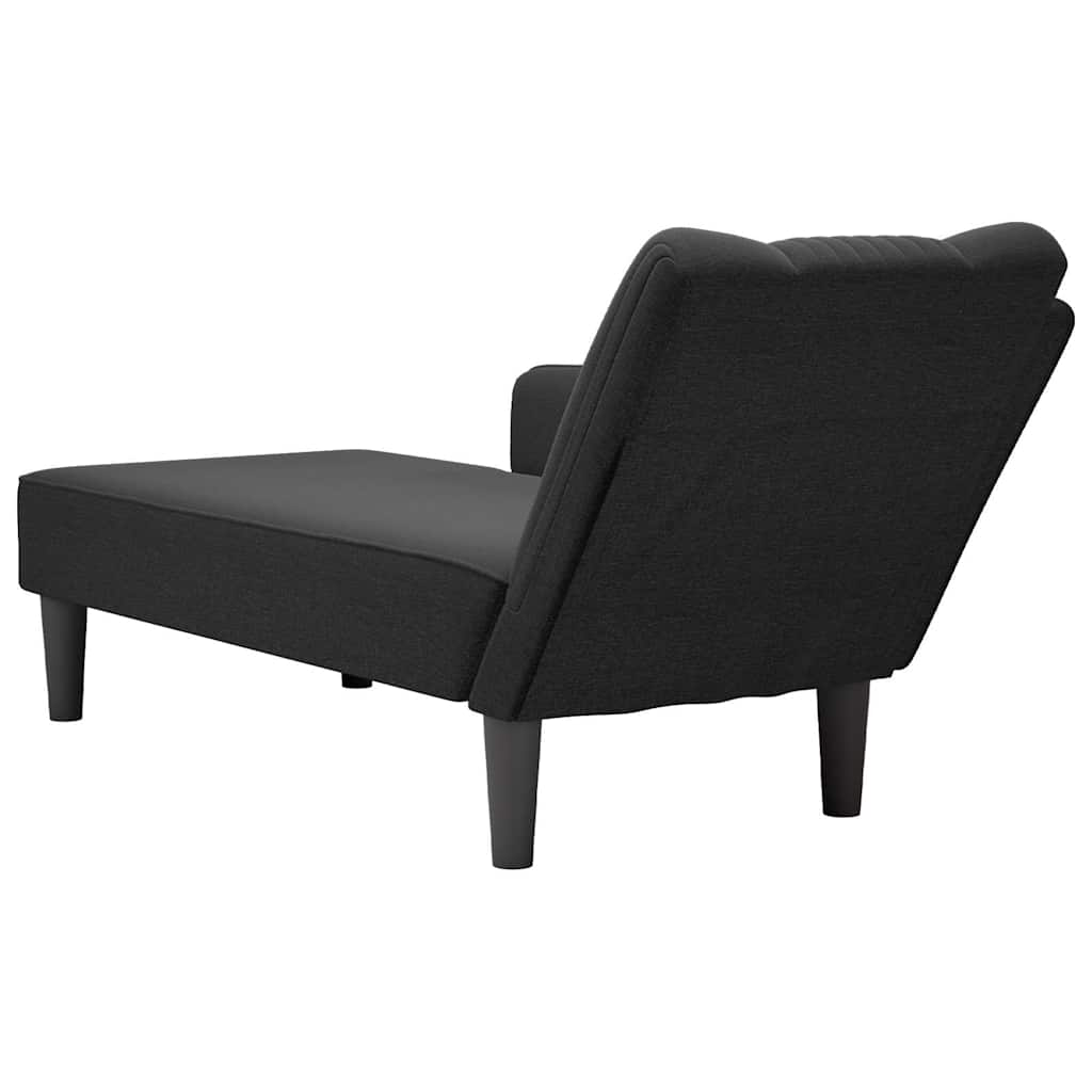 Chaise longue with straight armrest in black fabric