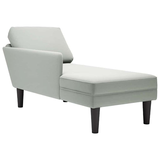 Chaise longue with cushion and right armrest, light grey, velvet