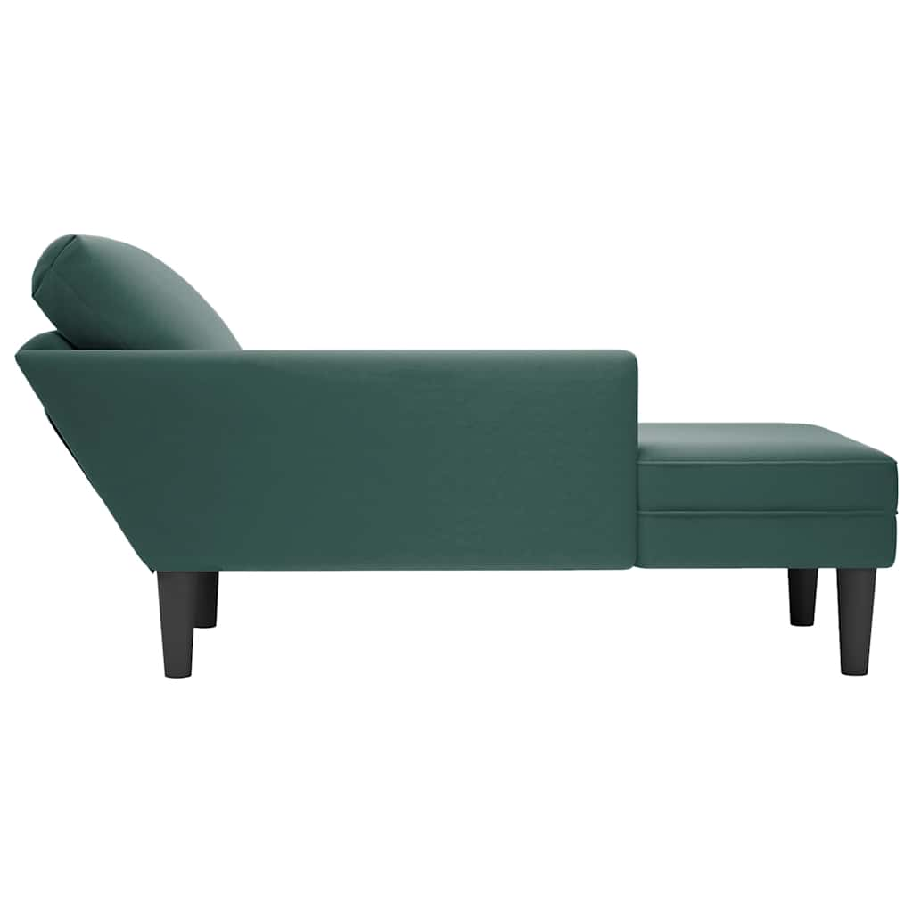 Chaise longue with cushion and right armrest, dark green, velvet