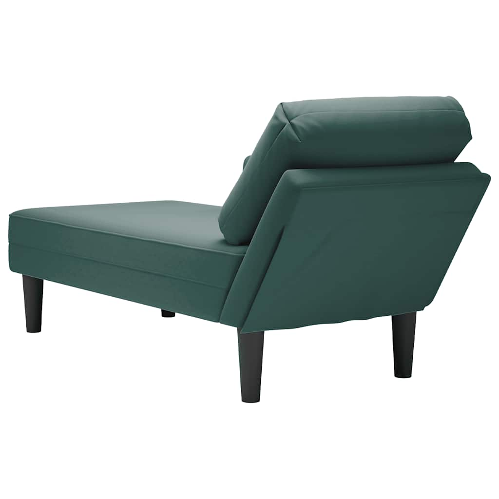 Chaise longue with cushion and right armrest, dark green, velvet