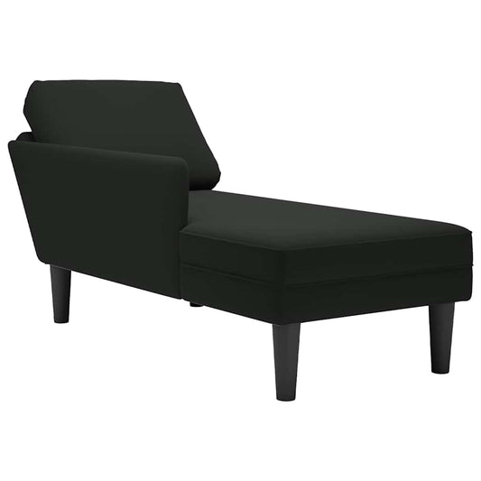 Chaise longue with cushion and right armrest, black, velvet