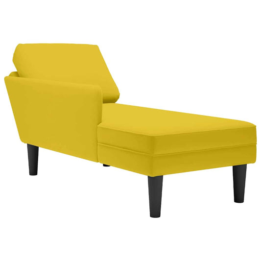 Chaise longue with cushion and right armrest, yellow, velvet