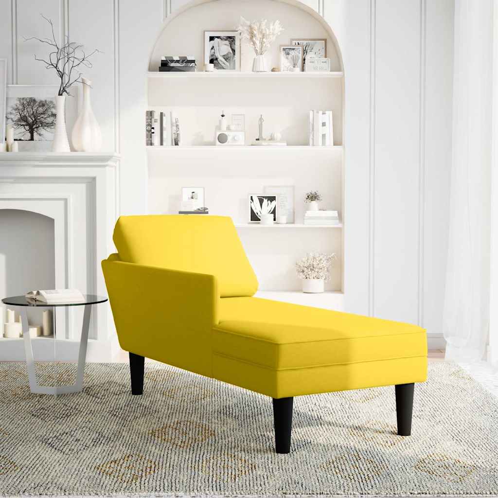 Chaise longue with cushion and right armrest, yellow, velvet