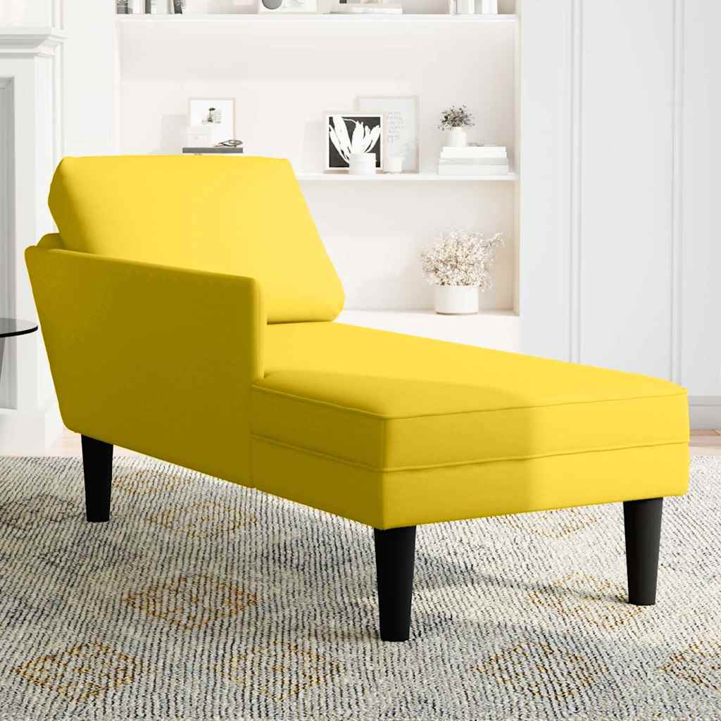 Chaise longue with cushion and right armrest, yellow, velvet