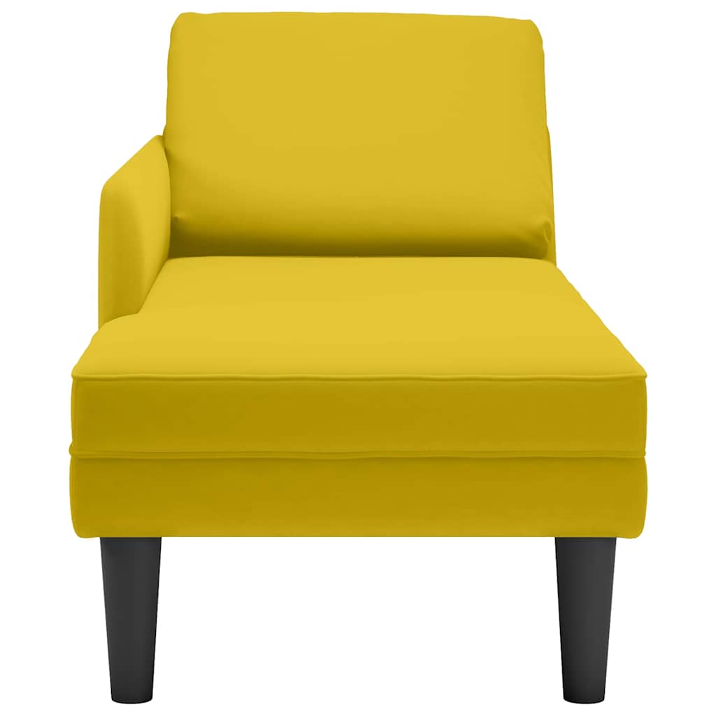 Chaise longue with cushion and right armrest, yellow, velvet