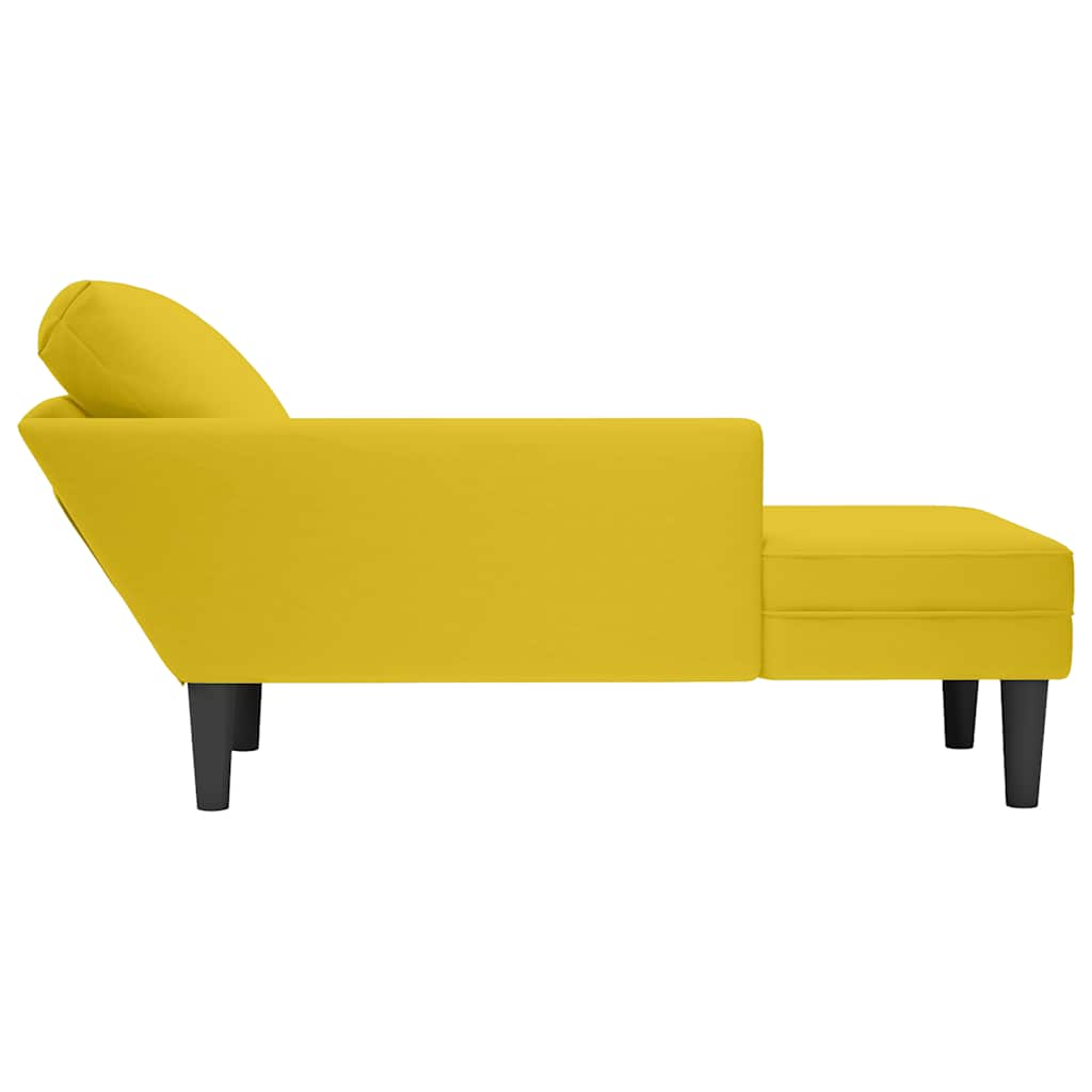 Chaise longue with cushion and right armrest, yellow, velvet