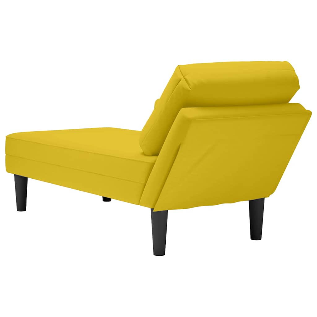 Chaise longue with cushion and right armrest, yellow, velvet