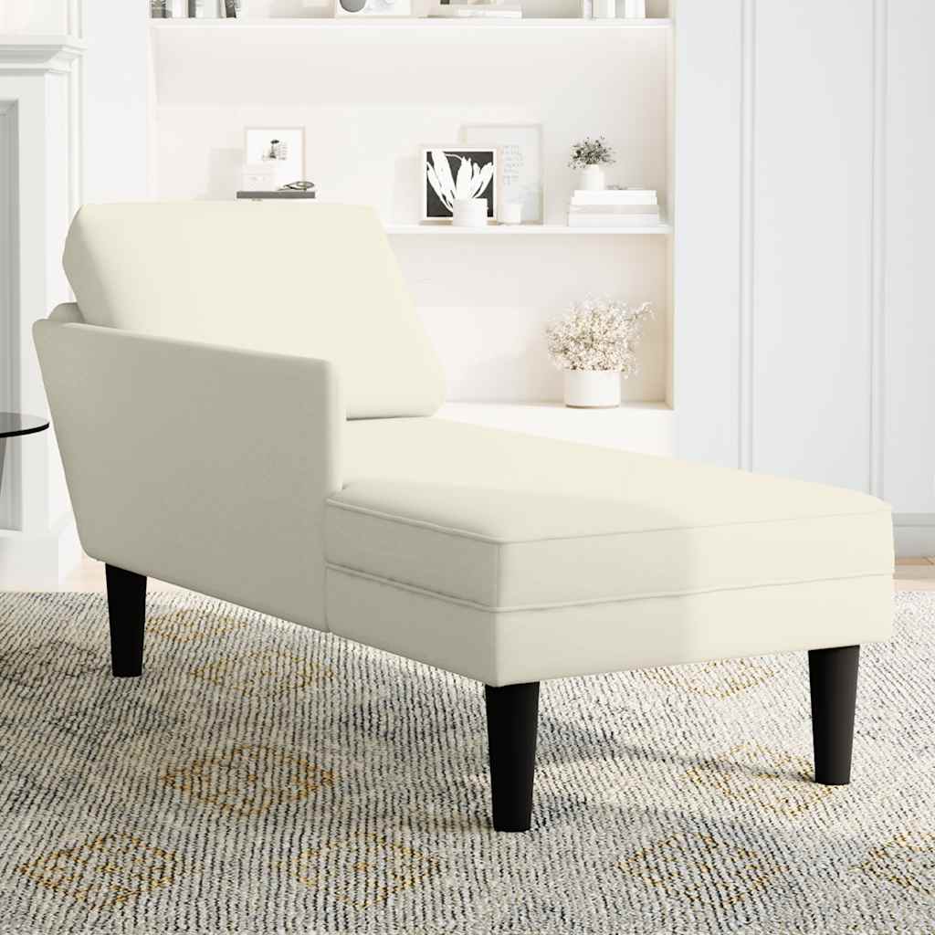 Chaise longue with cushion and right armrest, cream, velvet