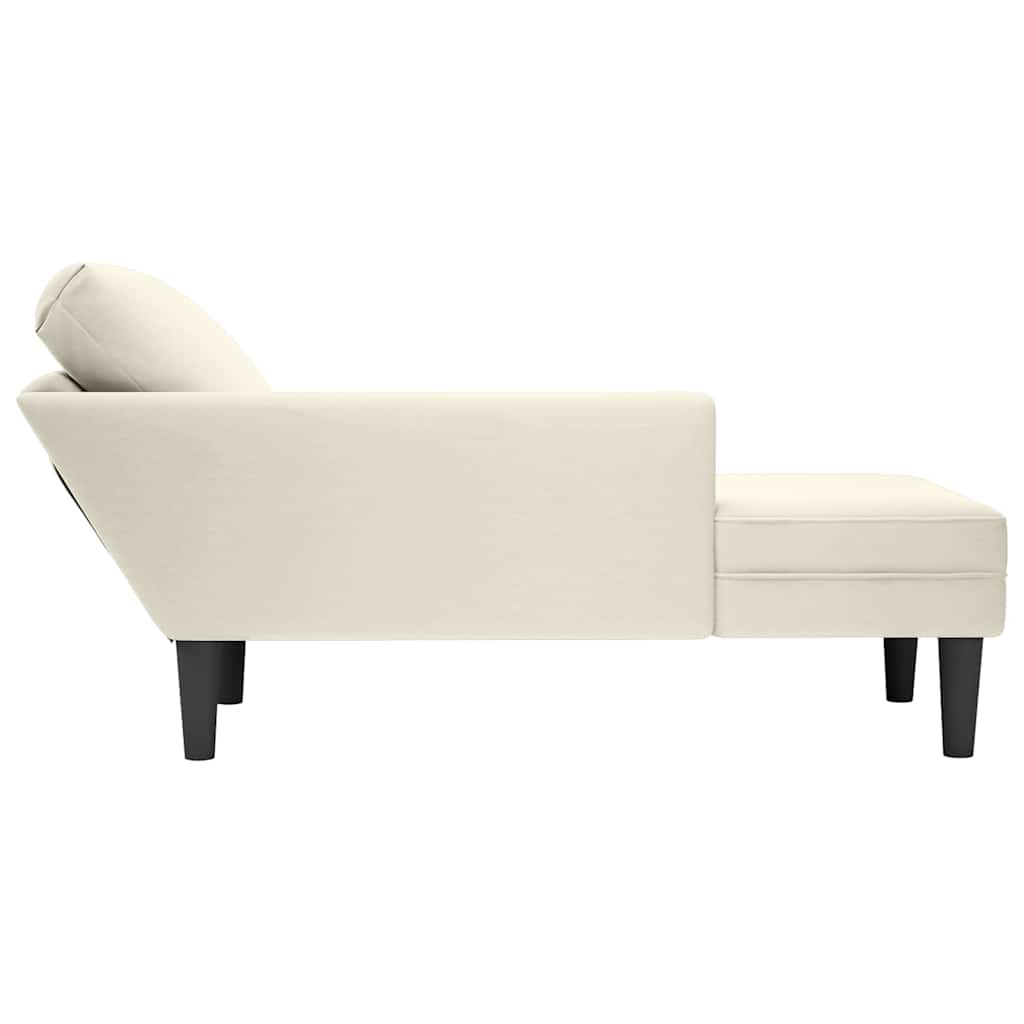 Chaise longue with cushion and right armrest, cream, velvet