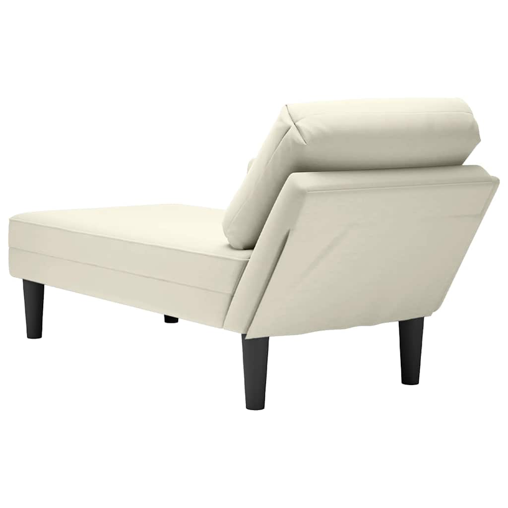 Chaise longue with cushion and right armrest, cream, velvet