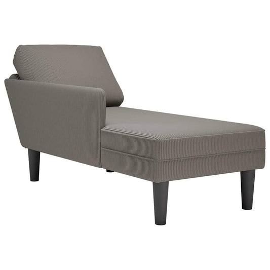 Chaise longue with cushion in light grey velour fabric