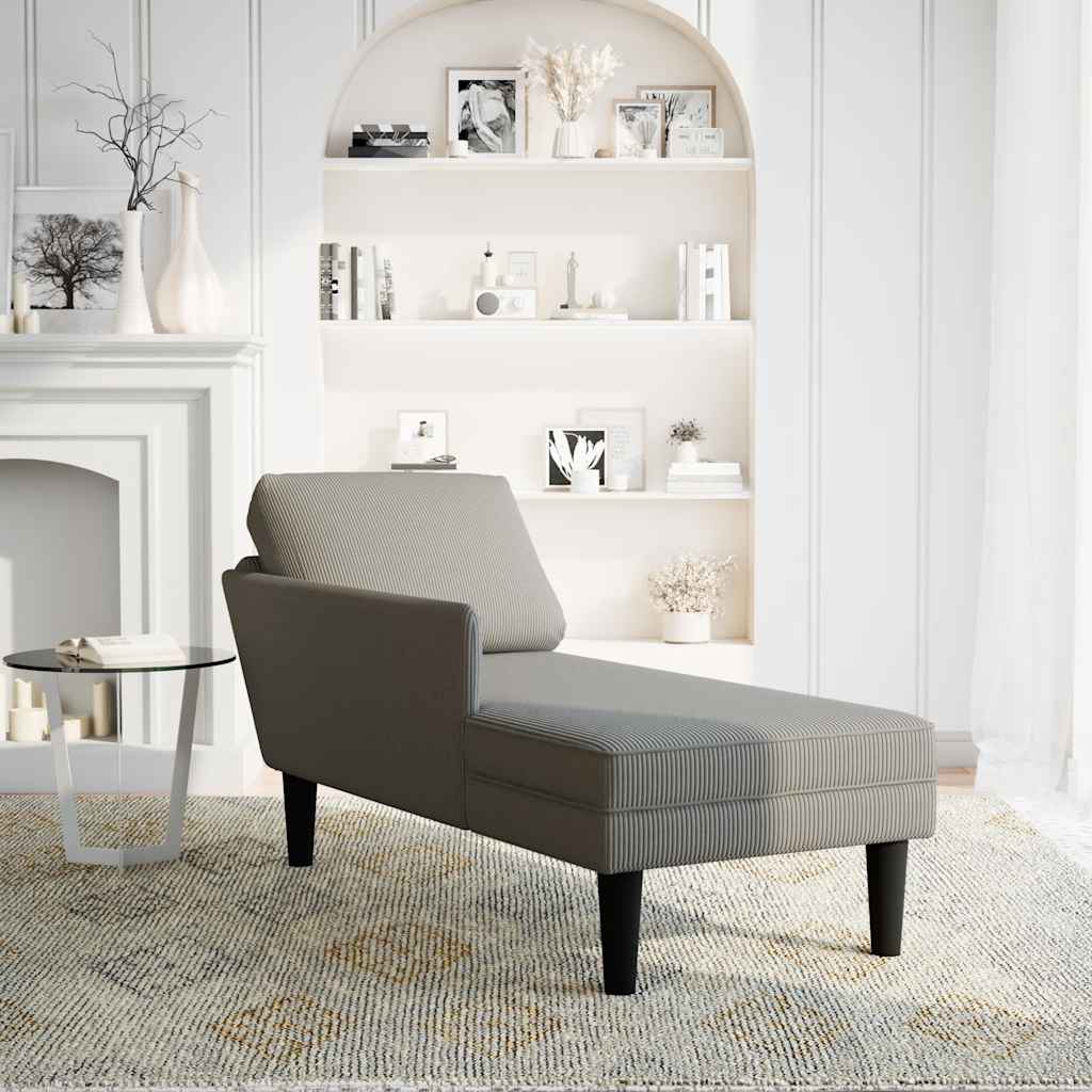 Chaise longue with cushion in light grey velour fabric